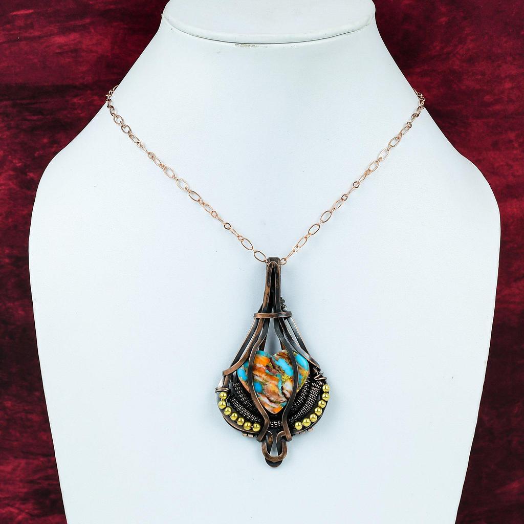 Spiny Oyster Copper Turquoise Pendant Copper Wire Wrapped Pendant Handmade Jewelry Gemstone Pendant Copper Jewelry For Gifts Antique Jewelry