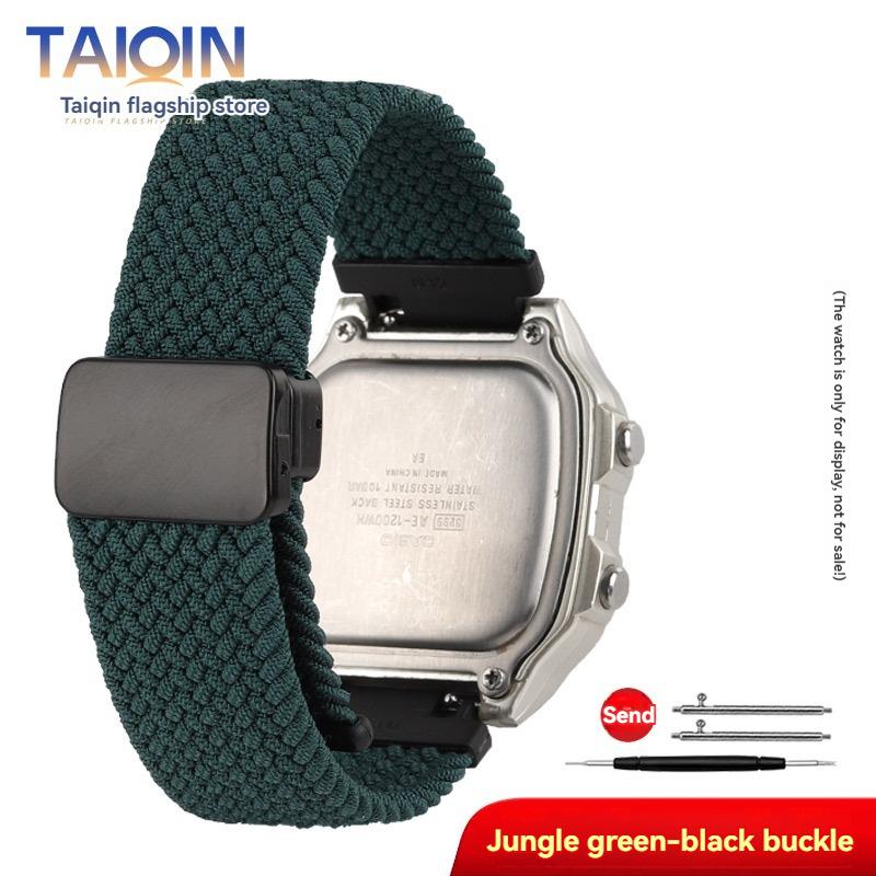 

Elastic Nylon Strap For Casio DW-291H/DW-290 W-218H/W-219H Knitted Canvas Watchband Men s Magnetic Clasp accessorie 18mm 18mm джунглях зелений колір