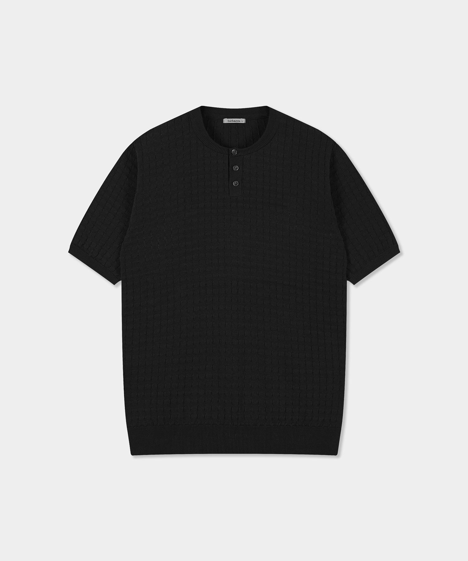 Vibrante Summer Washable Henley Neck Knit - Black Black/Xl