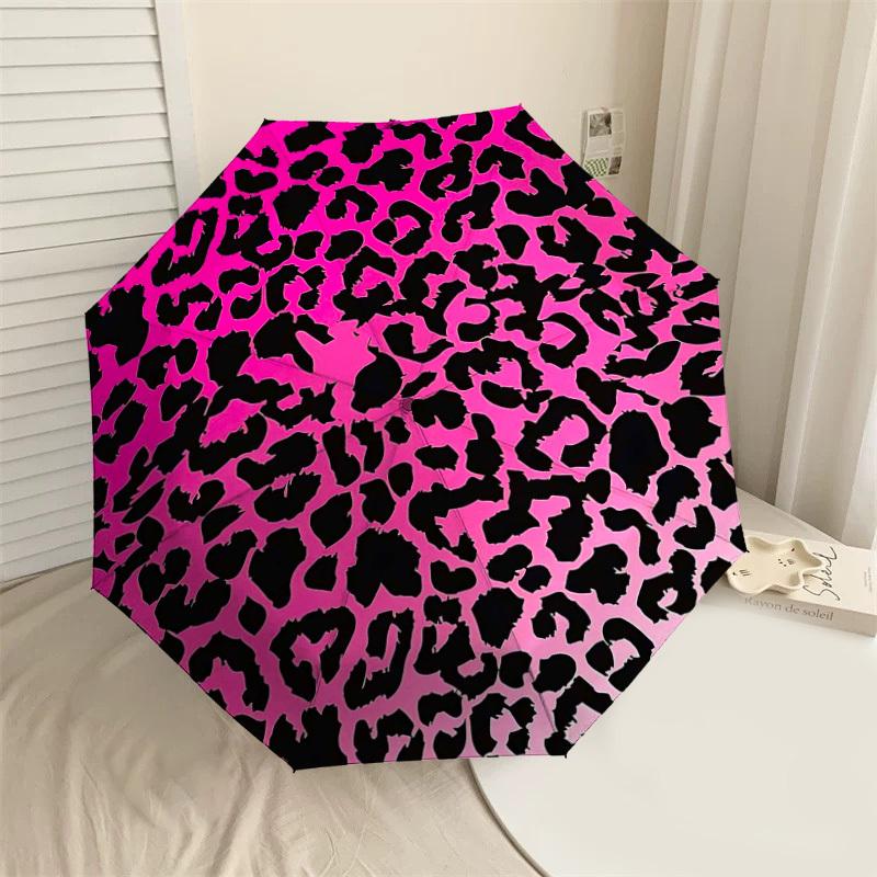 

1PC Leopard print Umbrella-8-Rib Reinforced, Automatic Open, Lightweight & Durable, Cute Fashion Accessory for Outdoor-T383