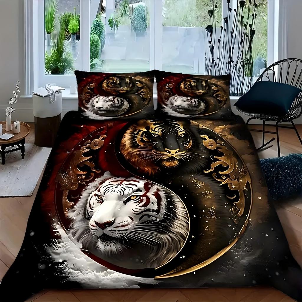 Black white tigers Pattern 3D Printed Duvet Cover Soft Comfortable Art Style Bedding Set Wildlife Style Quilt Cover Pillowcase