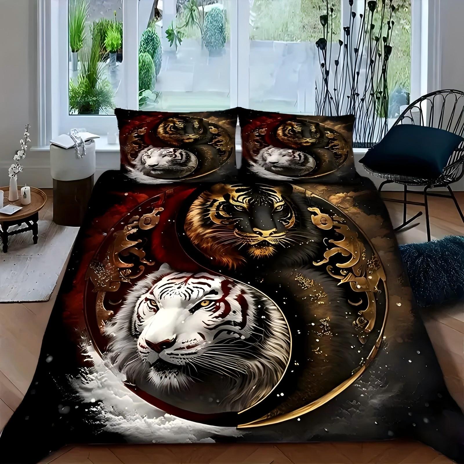 

Black White Tigers Pattern 3D Printed Duvet Cover Soft Comfortable Art Style Bedding Set Wildlife Style Quilt Cover Pillowcase 135x200cm 2pcs