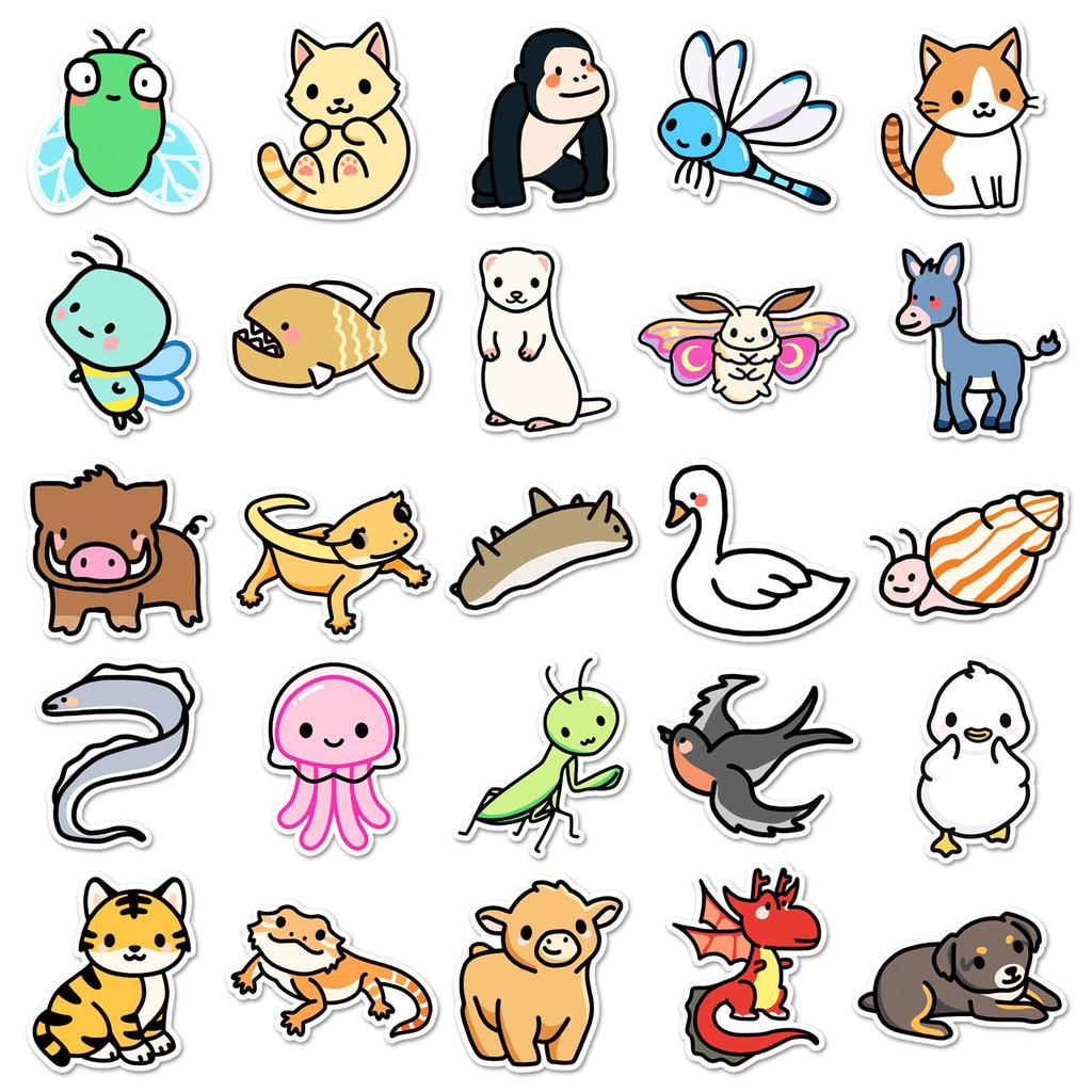100 Cartoon Animal Stickers: Cute Waterproof Decorative Stickers for DIY Phone Cases & Journals