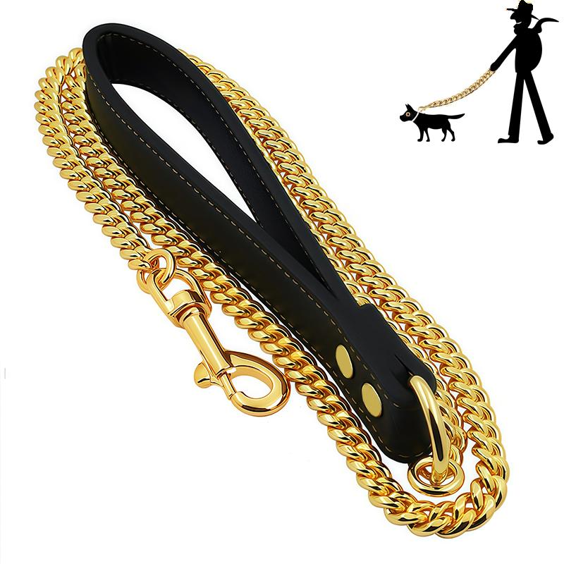 Golden Dog Leash Stainless Steel Pet Chain Strong Metal Dog Lead Chain For Small Medium Large Dog Labrador Retriever Dobermann 1