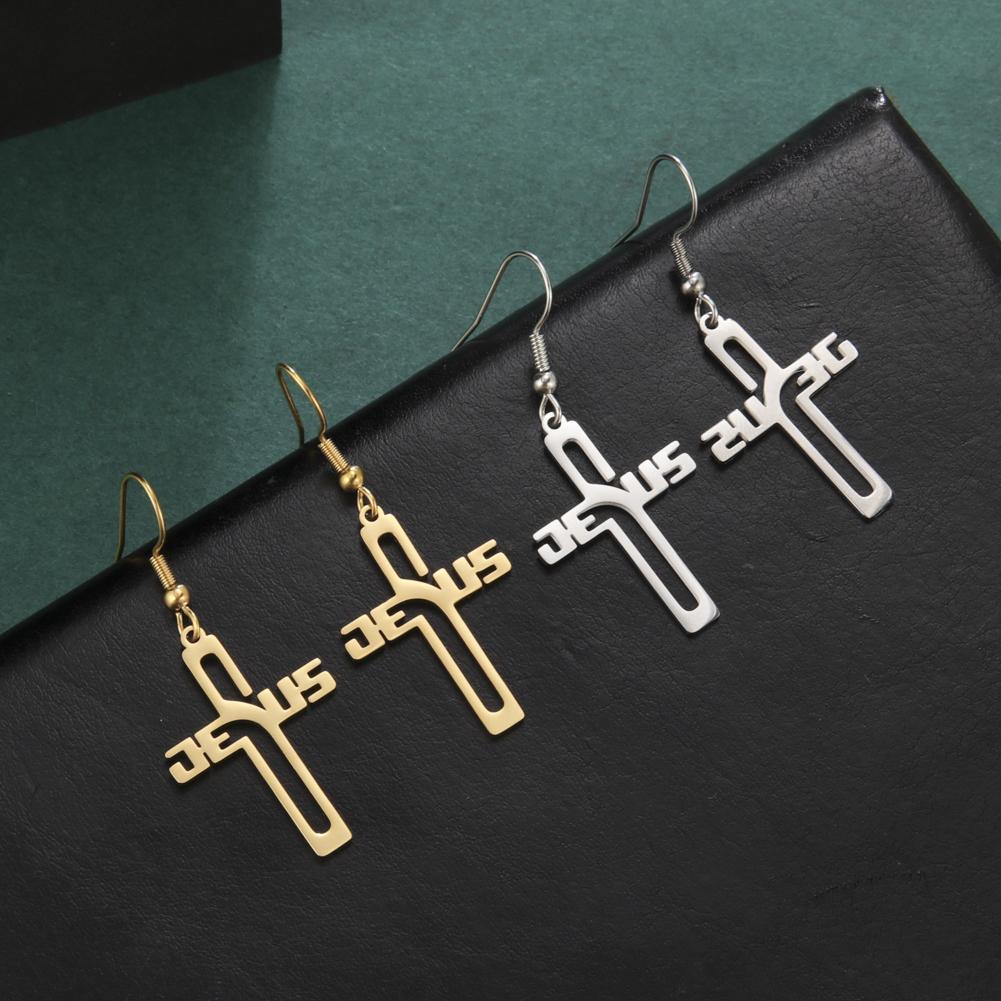 Cazador Christian Jesus Cross Dangle Earring for Women Stainless Steel Jewelry Drop Earrings Mother Day Mother Gift