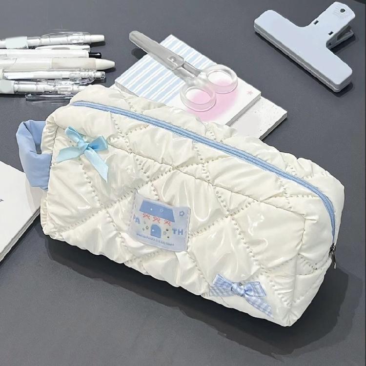 Aesthetic Pen Bag Lovely Bows Pencil Case Makeup Bag Cartoon Pen Case Large Capacity Pencil Bag School Office Supplies