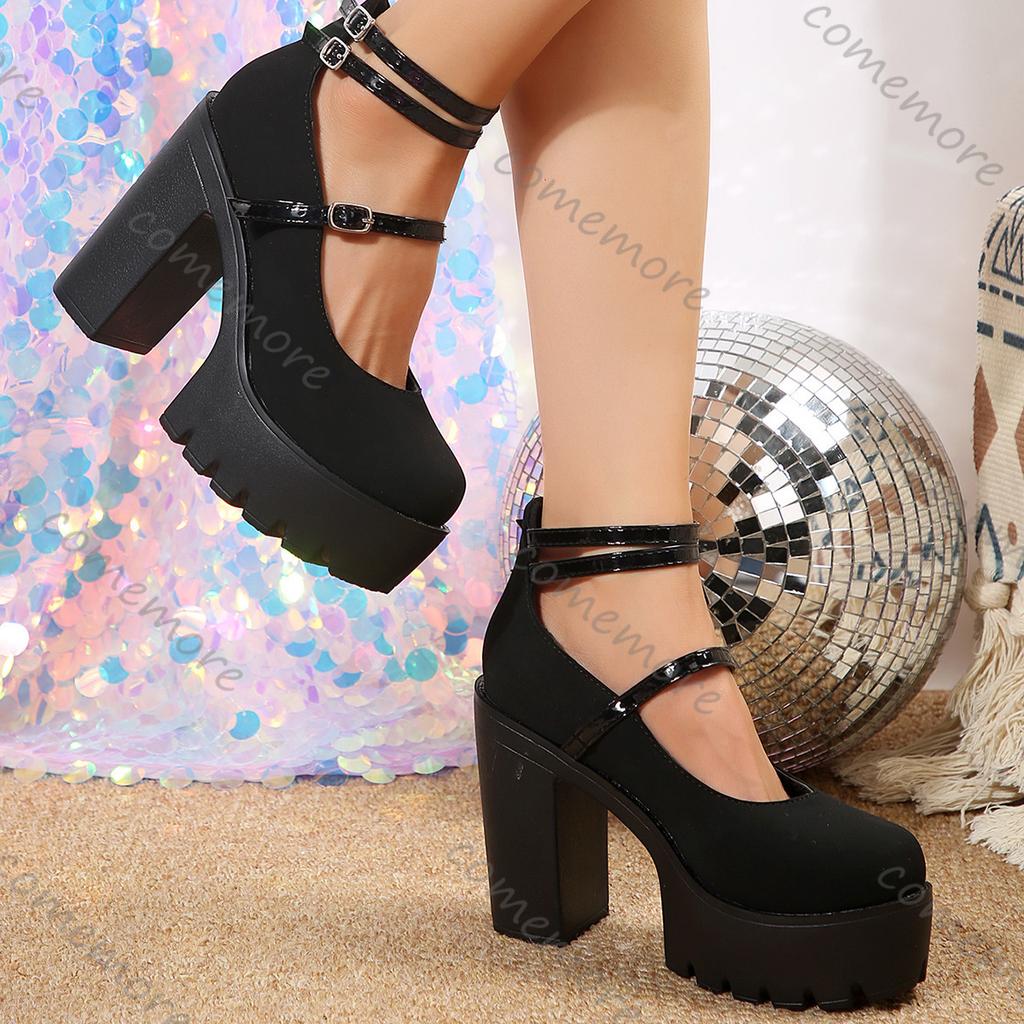 Comemore Women Mary Janes Shoes Platform High Heel Spring Autumn New Lolita Shoes Chunky Pumps Ankle Buckle Heels Women
