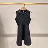 French Niche 2025 A/W Rhinestone Little Black Dress: Sleeveless, Round Neck, High Waist, A-line Short Skirt.