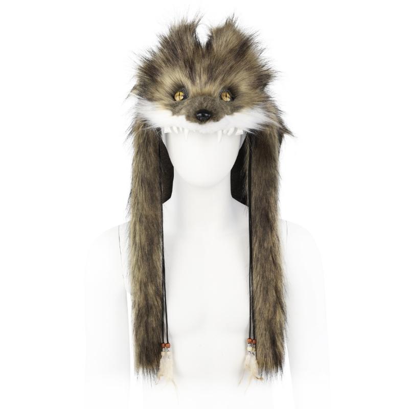 Kapelusz z głową wilka Furs Hełm barbarzyńcy Nakrycie głowy wilkołaka Kostium na Halloween Cosplay dla dorosłych, Pluszowe nakrycie głowy zwierzęcia z elastycznym paskiem z tyłu dla white