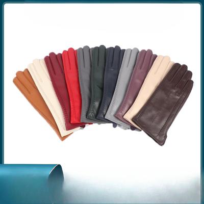 European and American Women's Colorful Sheepskin Gloves Fashionable Winter Warm Plus Velvet Outdoor Genuine Leather Gloves