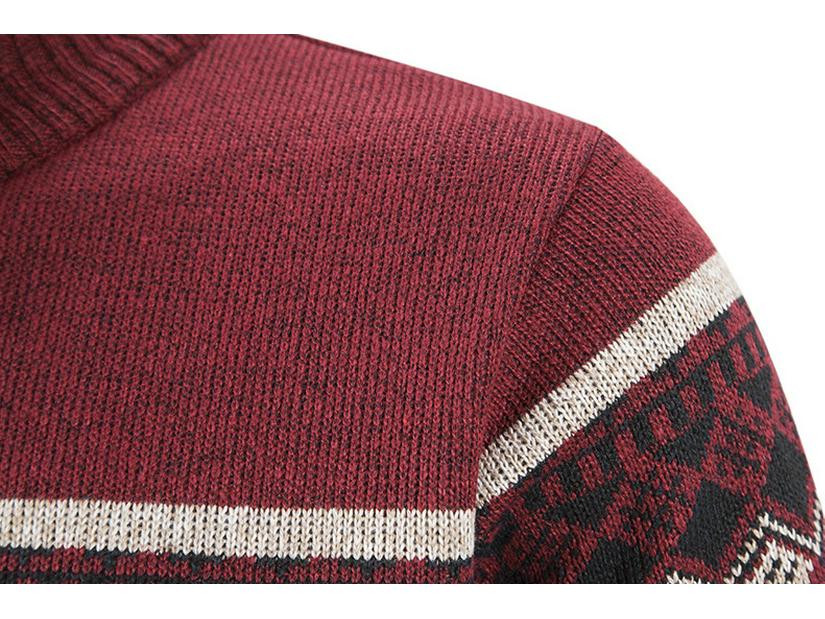 Pulover cardigan jacquard slim cu guler stand pentru bărbați, stil coreean transfrontalier