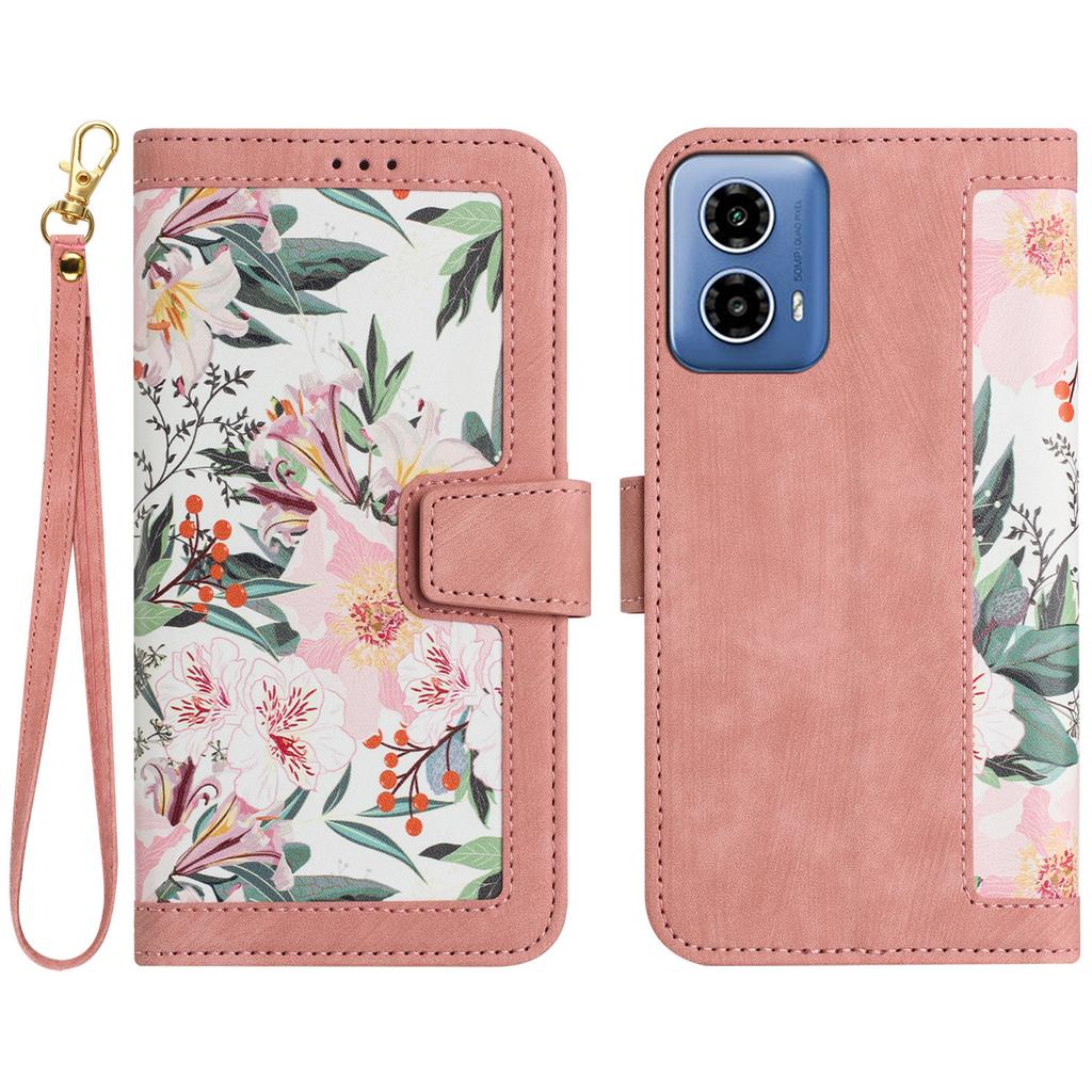 For Motorola Moto G 5G (2024) Case Flower Pattern PU Leather Phone Cover with Card Holder