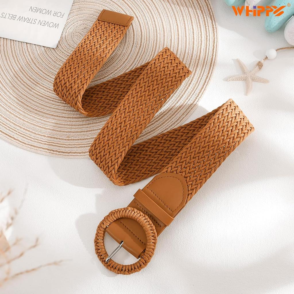 WHIPPY Breiter Geflochtener Gürtel für Damen Rattan Geflochtener Taillengürtel Mode Boho Stroh Raffia Gürtel für Kleider