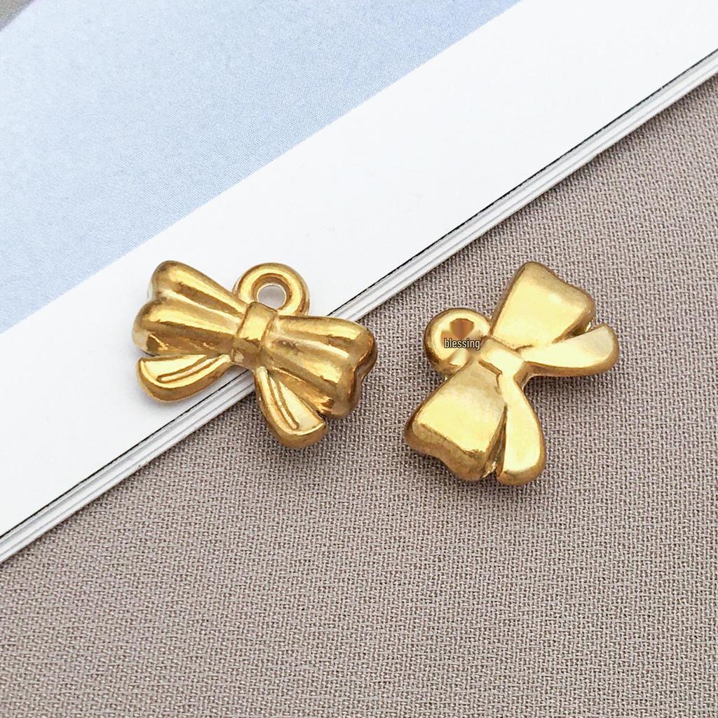 Gold Stainless Steel Bow Necklace & Bracelet Set - Versatile Pendant, Charm, DIY Earrings, Fashion Jewelry Accessories.