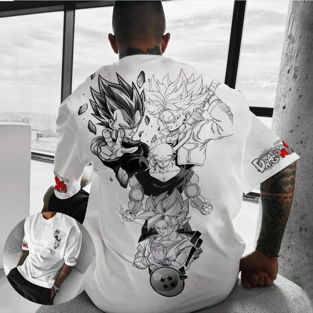 Dragon Ball Z Super Saiyan Group Graphic Dual-Sided Oversized T-Shirt Vintage Anime Harajuku Streetwear Unisex Casual T-shirt