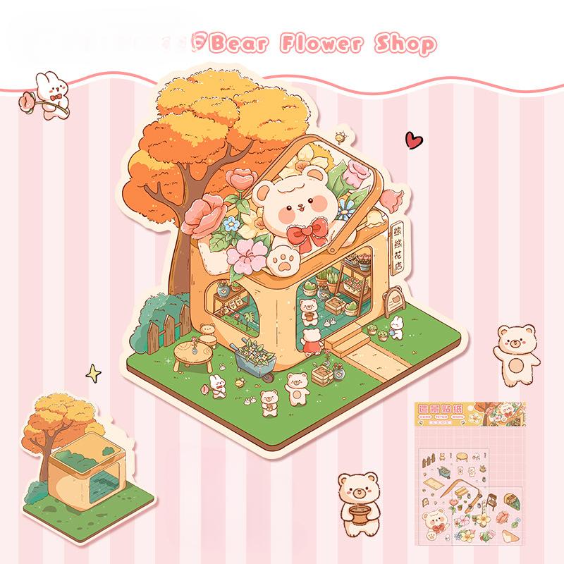 Cartoon Miniature Scene 3D Stickers Retro DIY PET Landscape Stickers Decompression Korean Stationery Scrapbooking Posters