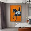 Classic Canvas Painting for Home Decor, Black Horse, Orange Horse, Racing, Wall Art, Riding Woman Pictures, Living Room