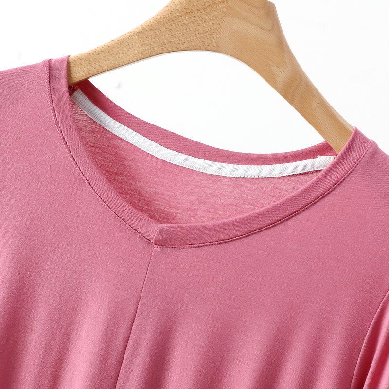 Women's V-Neck Plus Size Loose-Fit Modal T-Shirt - Nine-Sleeve Casual Summer Top