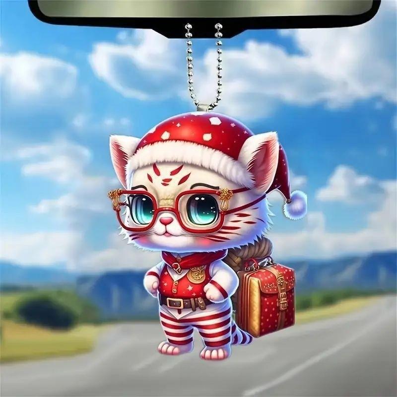 Accessory Car Acrylic Christmas Glasses Wearing Cat Pendant Decoration For