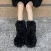 2025 trend autumn and winter new European and American wind snow boots warm and thickened niche Spice Girl fluffy boots black