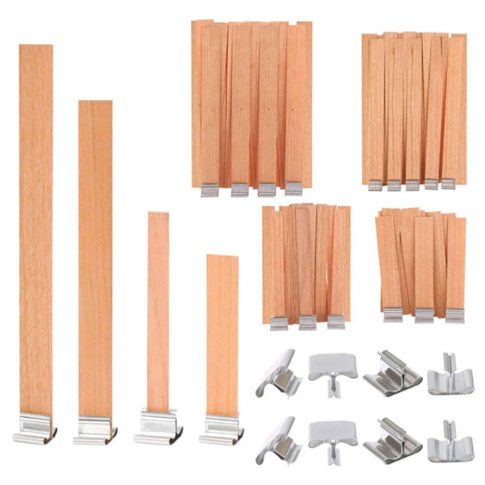 For Fun 30PCS Wooden Candle Wick With Clip Base Craft Wicker Paraffin Beeswax Burning Smokeless Wick Candle Making Supplies