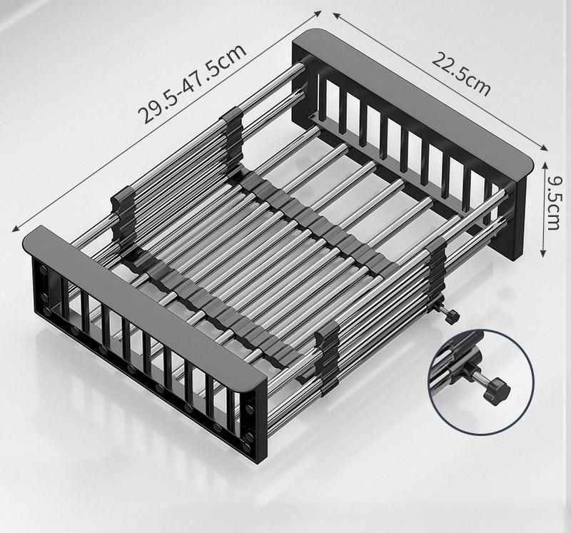 Drain Basket, Retractable Stainless Steel Sink Strainer Drain, Household Storage Rack