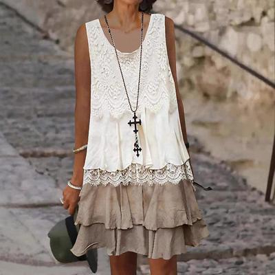 Women's Dress High-End Lace Stitching Sleeveless Holiday Dress