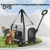 Wózek dla psa 4-kołowy wózek dla zwierząt z 360° obrotowym, chowanym uchwytem, wentylowana torba dla zwierząt, składany wózek dla psów i kotów