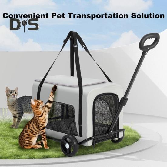 Wózek dla psa 4-kołowy wózek dla zwierząt z 360° obrotowym, chowanym uchwytem, wentylowana torba dla zwierząt, składany wózek dla psów i kotów