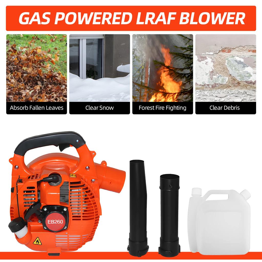 750W Gas Powered Leaf Blower 2Stroke Engine 25.4CC 275.45CFM Air Volume 0.65L Oil Tank Handheld Blower Powerful Wind Snow Blower