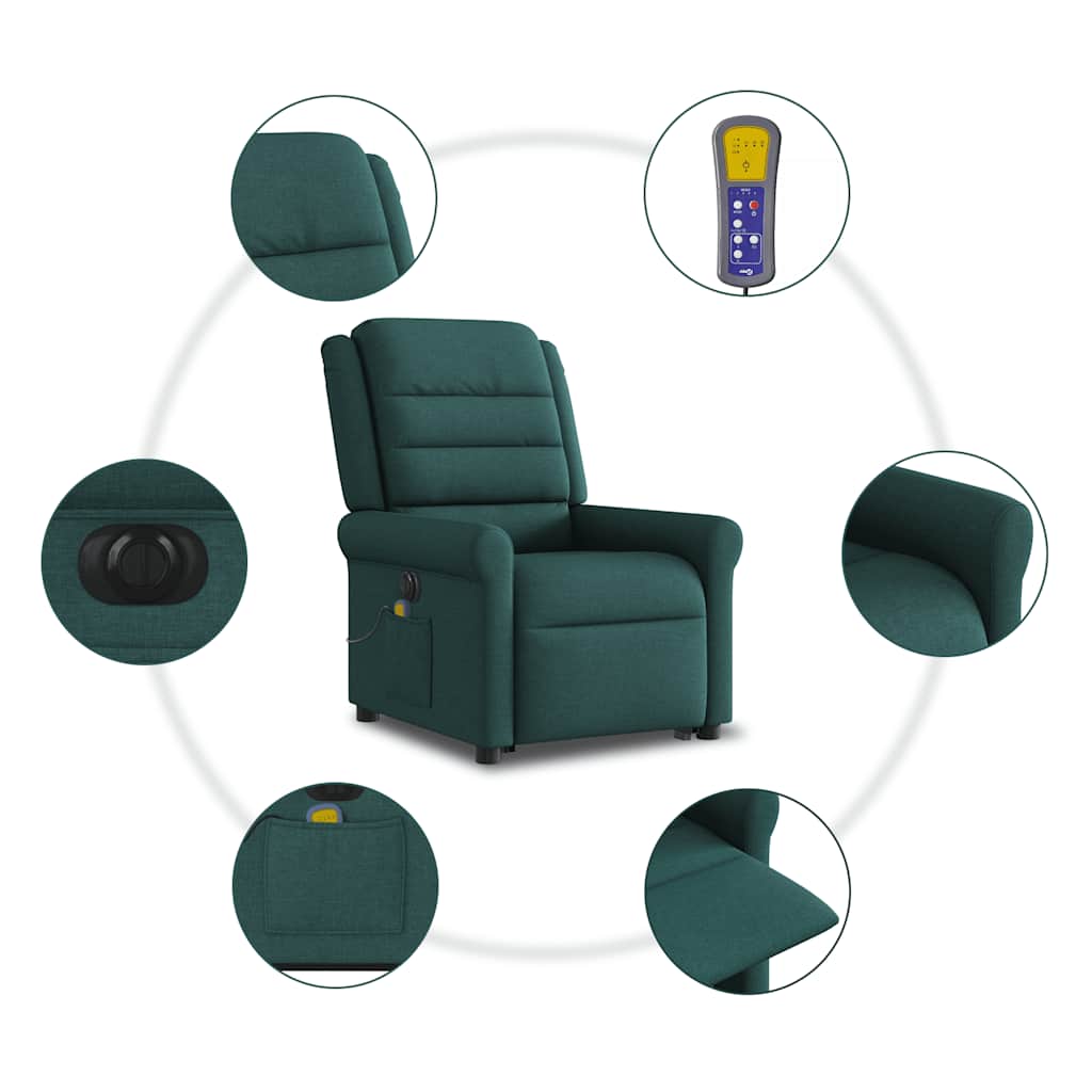 Electric Massage Recliner with Rising Assistance Dark Green Fabric