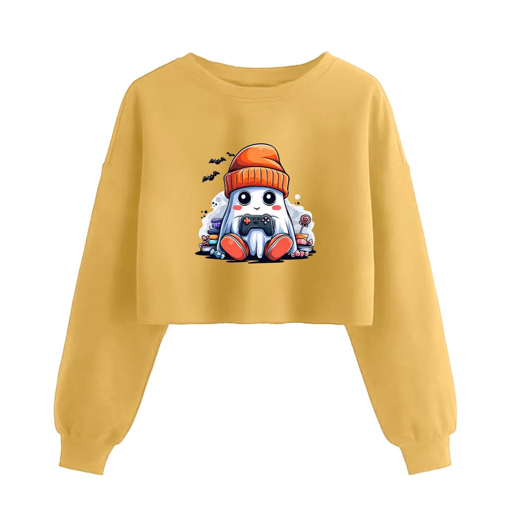 Women's Fashion Halloween Printed Navel-Exposed Long Sleeve Pullover Sweatshirt