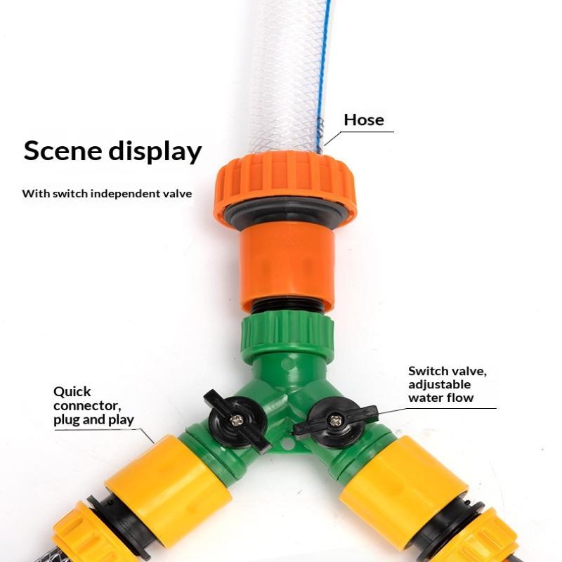 Garden Water Splitter Y Connector 2-Way Valve With Switch - Quick Plastic Adapter For Faucet Irrigation Flower Landscaping