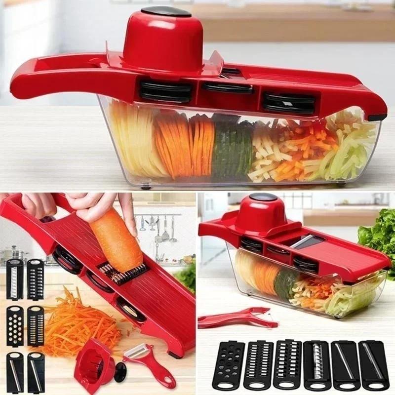 Kitchen Tools 6 In 1 Vegetable Slicer and Cutter with Steel Blade Slicer Potato Peeler Carrot Grater Dicer Portable Accessories