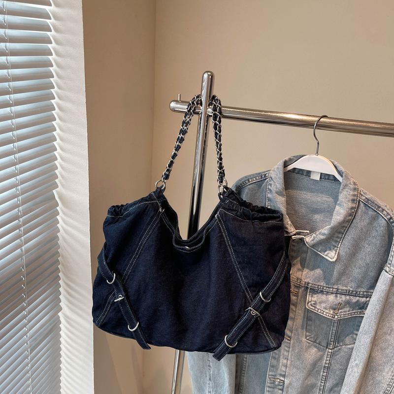 Denim Tote Bag Simple Casual Fashion Messenger Bag Korean Version Large Capacity Shoulder Bag Women's New Armpit Bag