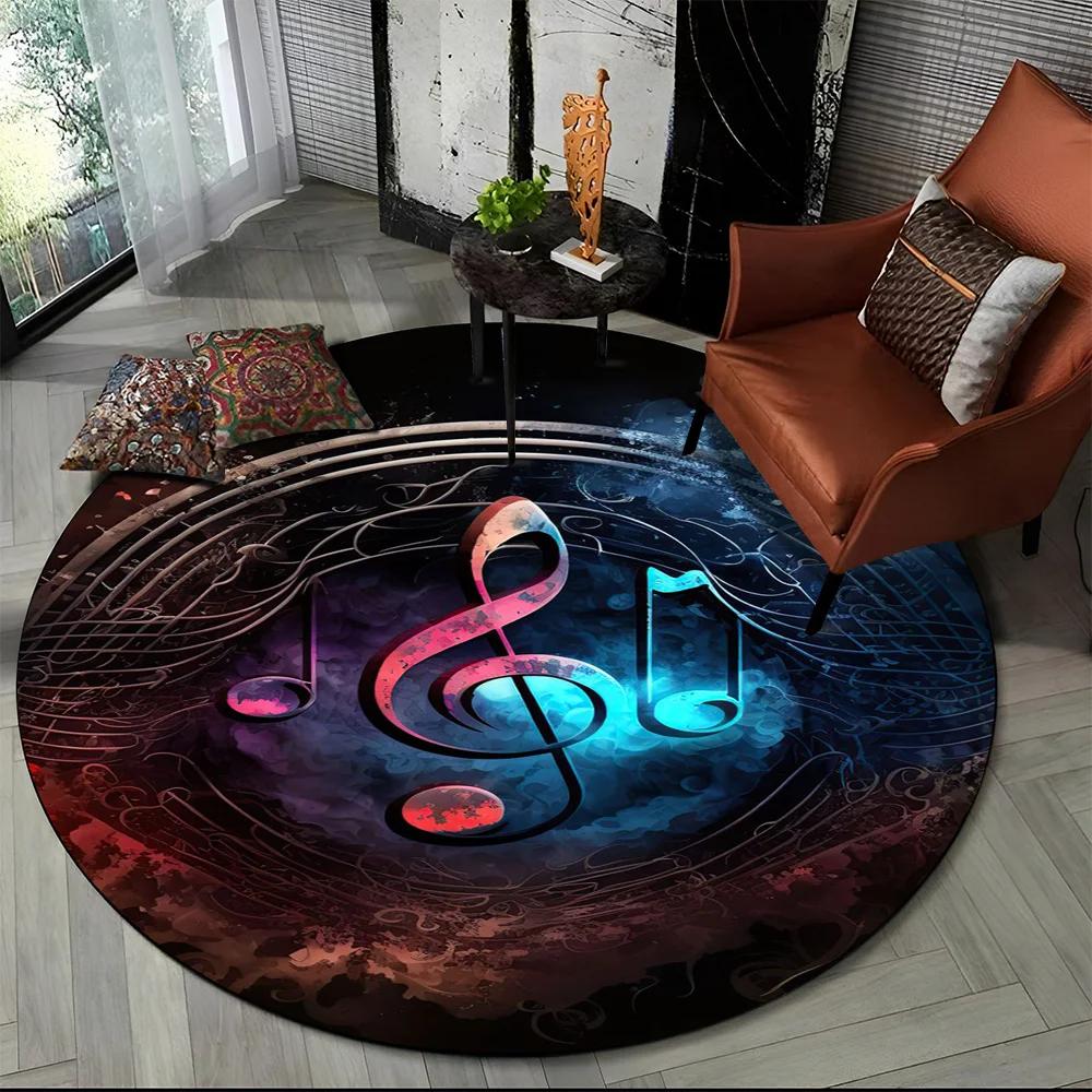 Colorful Musical Note Music Score Cartoon Round Carpet Rug for Living Room Bedroom Kids Playroom Decor,Pet Area Rug Non-slip Mat