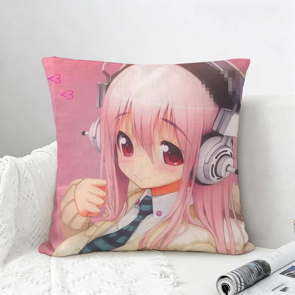 Game Super Sonico Cushion Cover Natural Linen Pillowcase Set AllinOne Decor for Sofa Bedroom Chair