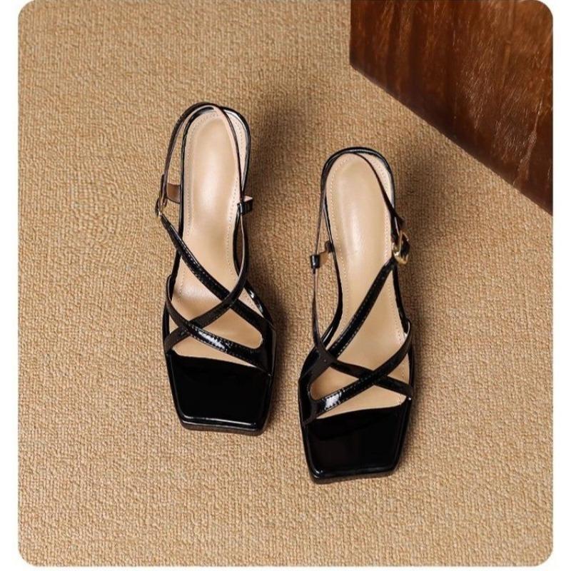 Fashion Women's Sheepskin Band Cross Strap Kitten Heel Open Toe Sandals Elegant Ladies Slim Daily Dress Pumps Plus Size Hot