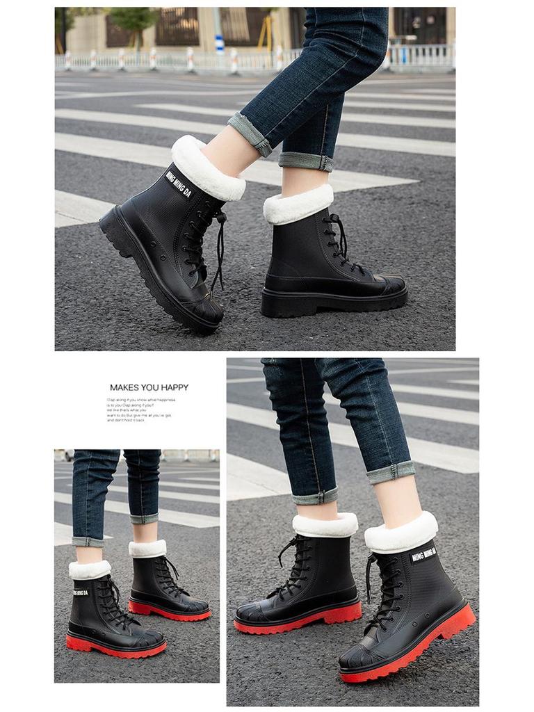 Stylish Non-Slip Waterproof Rain Boots for Adults with Thick Sole and Added Velvet Lining.