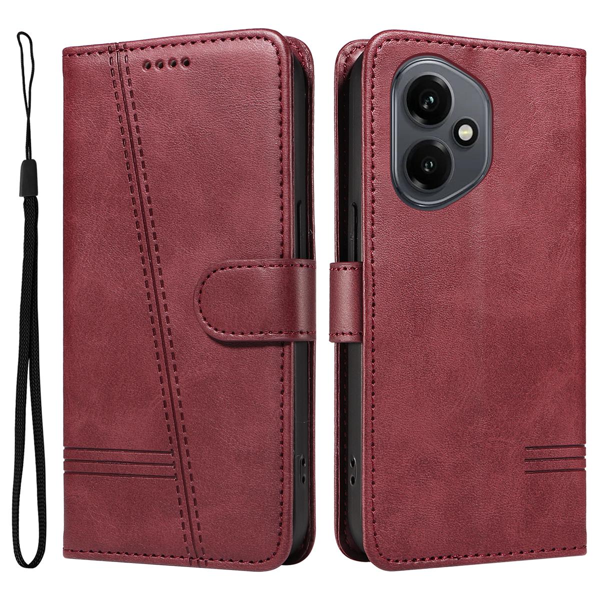 

Для Honor 400 5G (Глобальный) Кошелек Чехол Т-образные линии Кожаный Чехол для телефона Подставка Wine Red