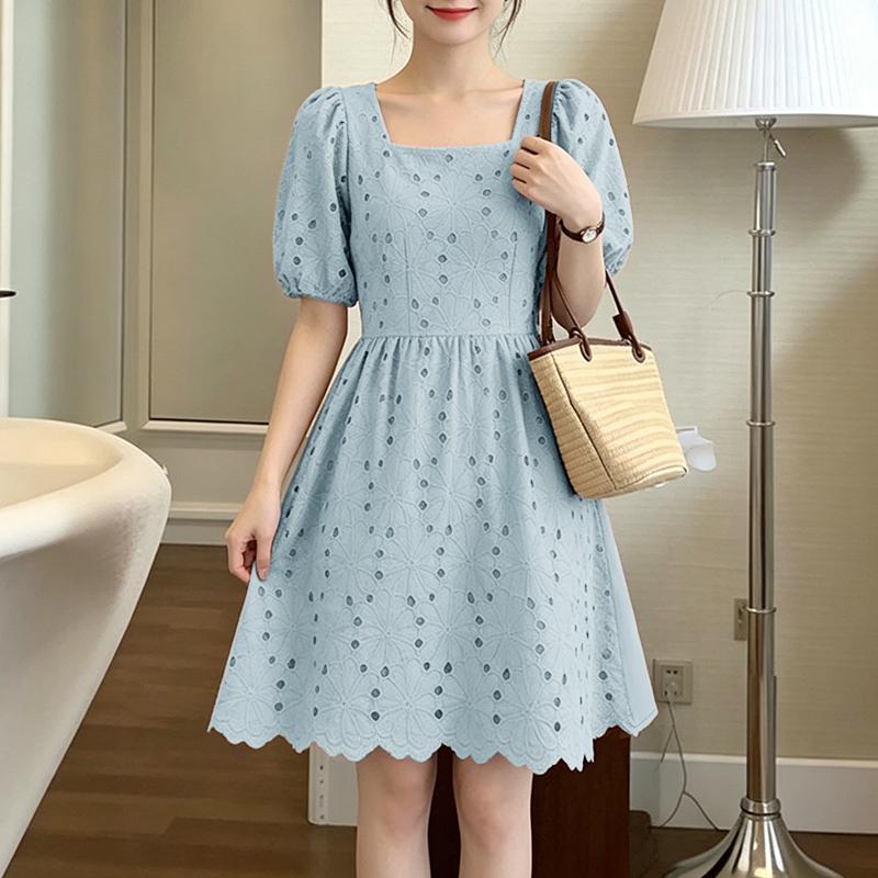 

ZANZEA Women Casual Square Collar Short Sleeve Patchwork Crochet Dress 5XL синій