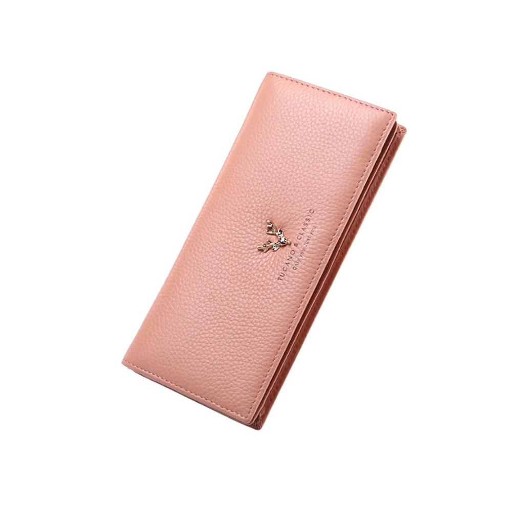 TUCANO Women's Wallet, Top-Grain Leather, Long-Style Purse, Multi-Card Slots, Pink