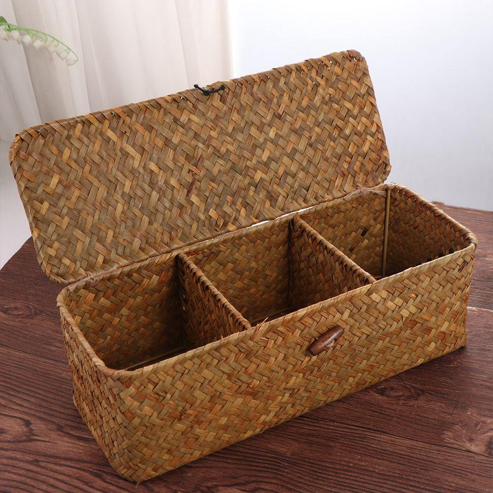 Dustproof Hand Woven Storage Baskets Handmade Rattan Divider Storage Box  Hotel