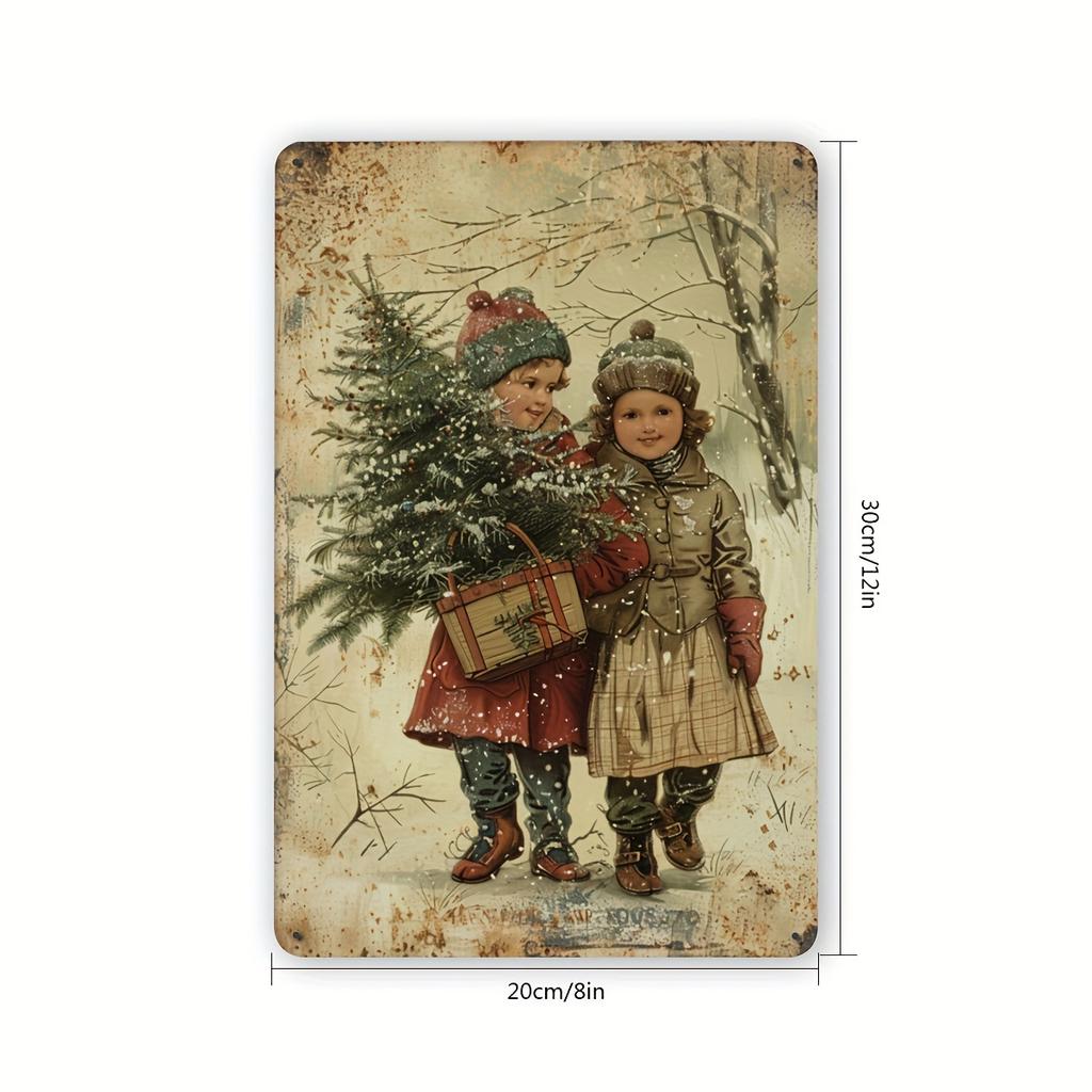 1pc Classic Vintage Christmas Tree Children Metal Tin Sign, 8x12 Inch Wall Art, Retro Iron Plate for Home, Bar, Cafe, Gym, Garag