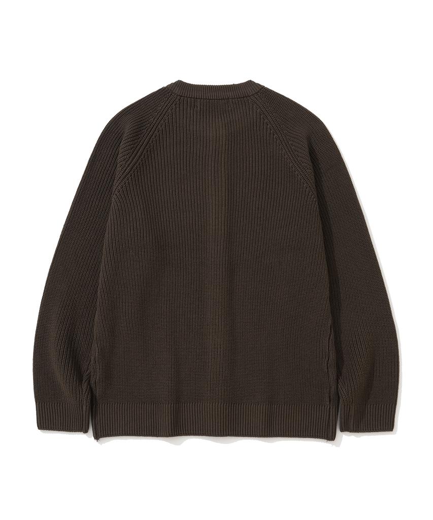 Knitted [Knitted X Fashion Planet] Cotton Waffle Round Cardigan Brown