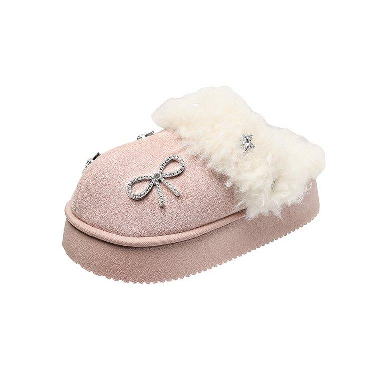 

Модные зимние ботинки на платформе с бантом из бриллиантов, женские флисовые теплые хлопковые ботинки 37 розовый