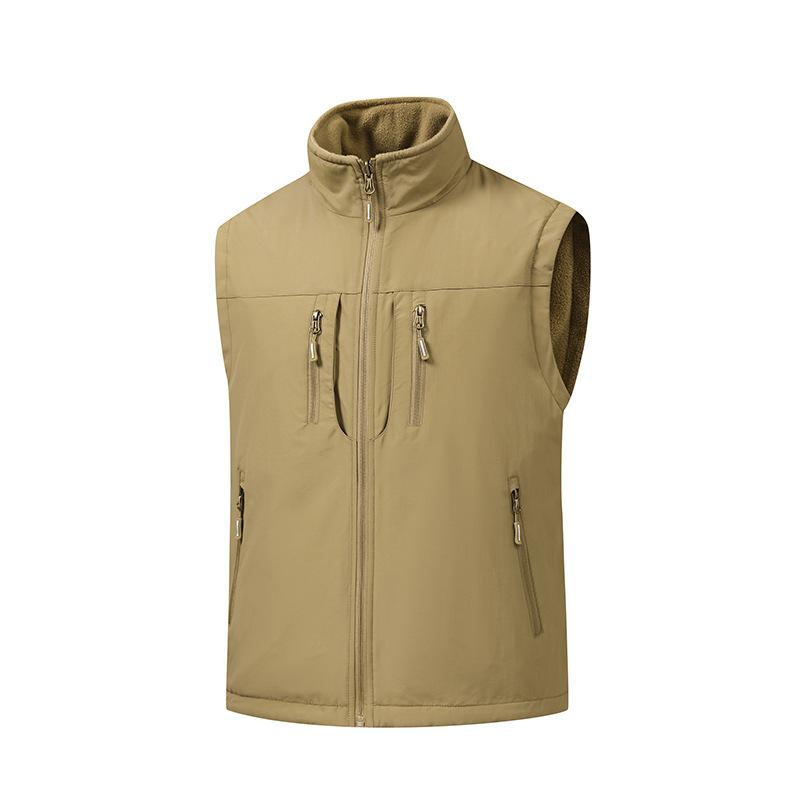 Male Hiking Vest Winter Fleece Double-Sided Mountaineering Casual Vest Outdoor Warm Solid Fishing Hunting Cargo Sleeveless Coats