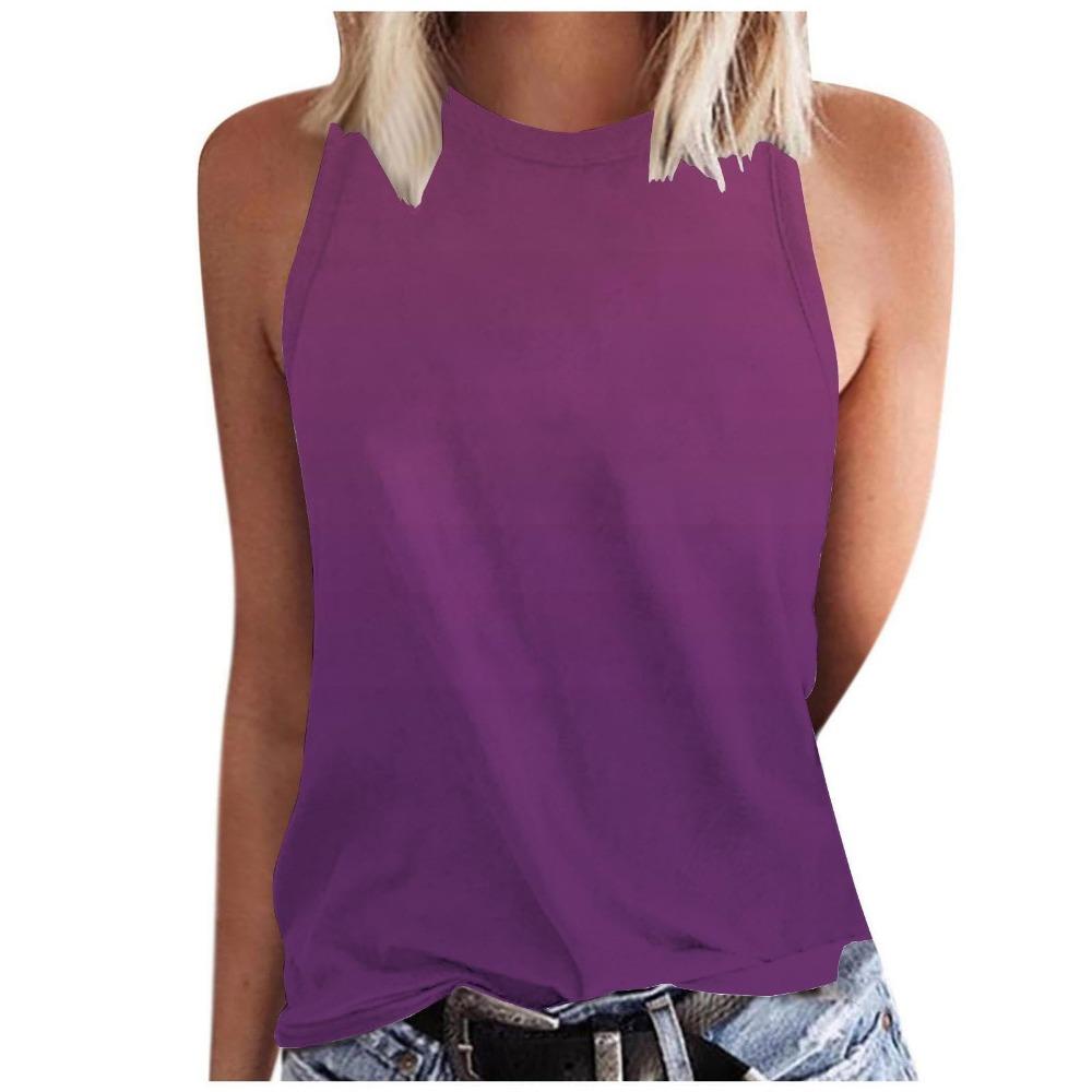 Gradient Color 3D Printed Vest for Women's Round Neck Casual Vest