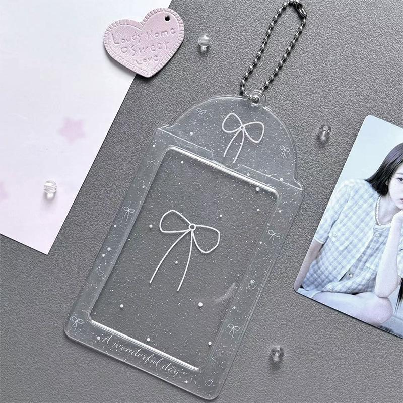 Transparent Glitter Hearts Photo Card Holder Kpop Meal Card Bus Card Sleeves Photocard Protective Cover Pendant 1PC