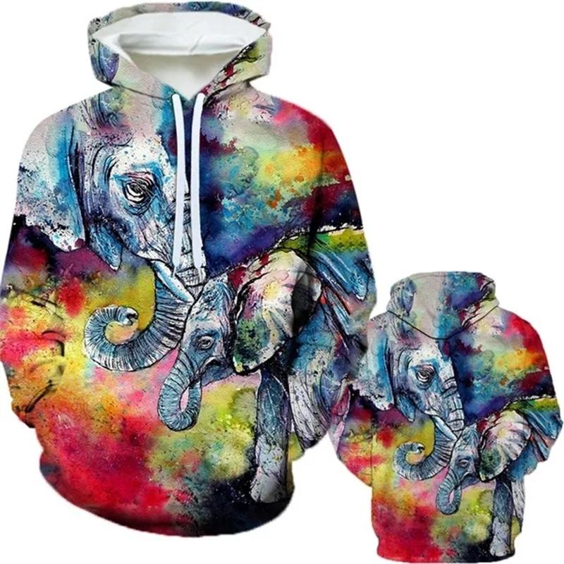 Personalizovaná Móda Zvířecí Olejomalba Slon 3D Tištěné Pánské Zimní Ležérní Mikiny Harajuku Zábavná Mikina Unisex Topy